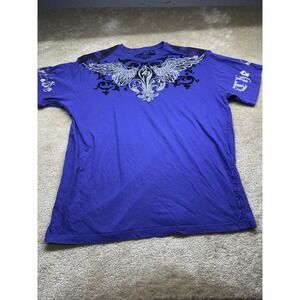 Clench Mens Purple Graphic T-Shirt Y2K Wing Fleur-de-Lis Embroidered 4XL MMA Tee